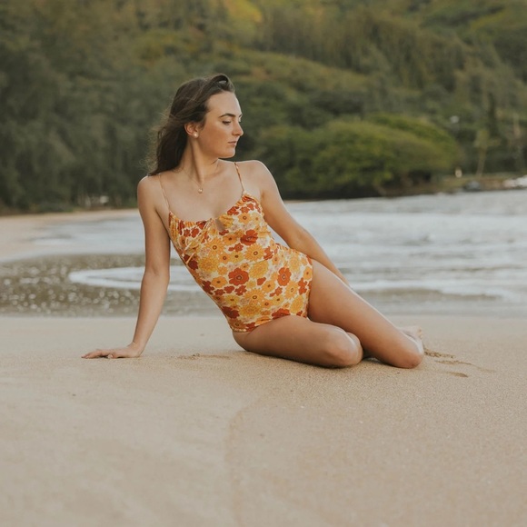 FLORA ONE-PIECE SWIMSUIT (retro flowers) boutique swimsuit brand - Picture 6 of 14